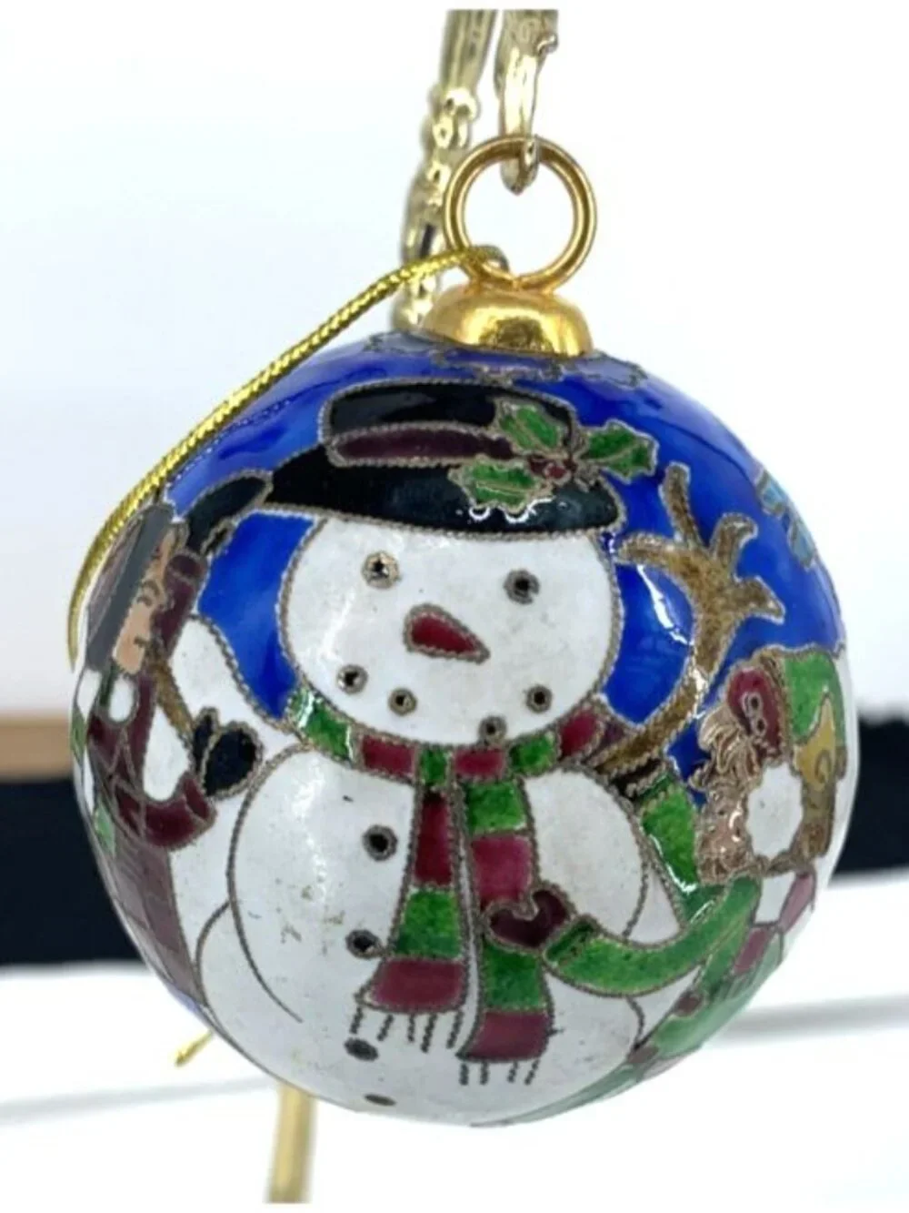 Cloisonne Snowman Christmas Ornament Enamel 1.5